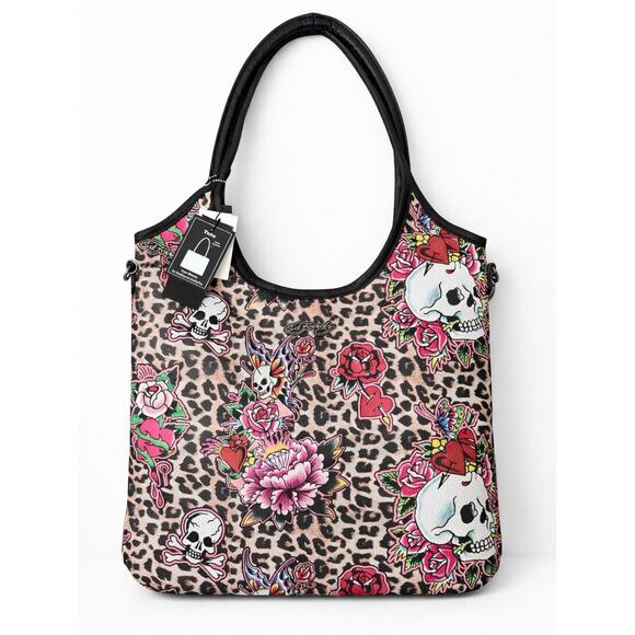 Ed Hardy Handbags - Ed Hardy Leopard Skull Tattoo Tote Bag Y2K Punk Rock NWT